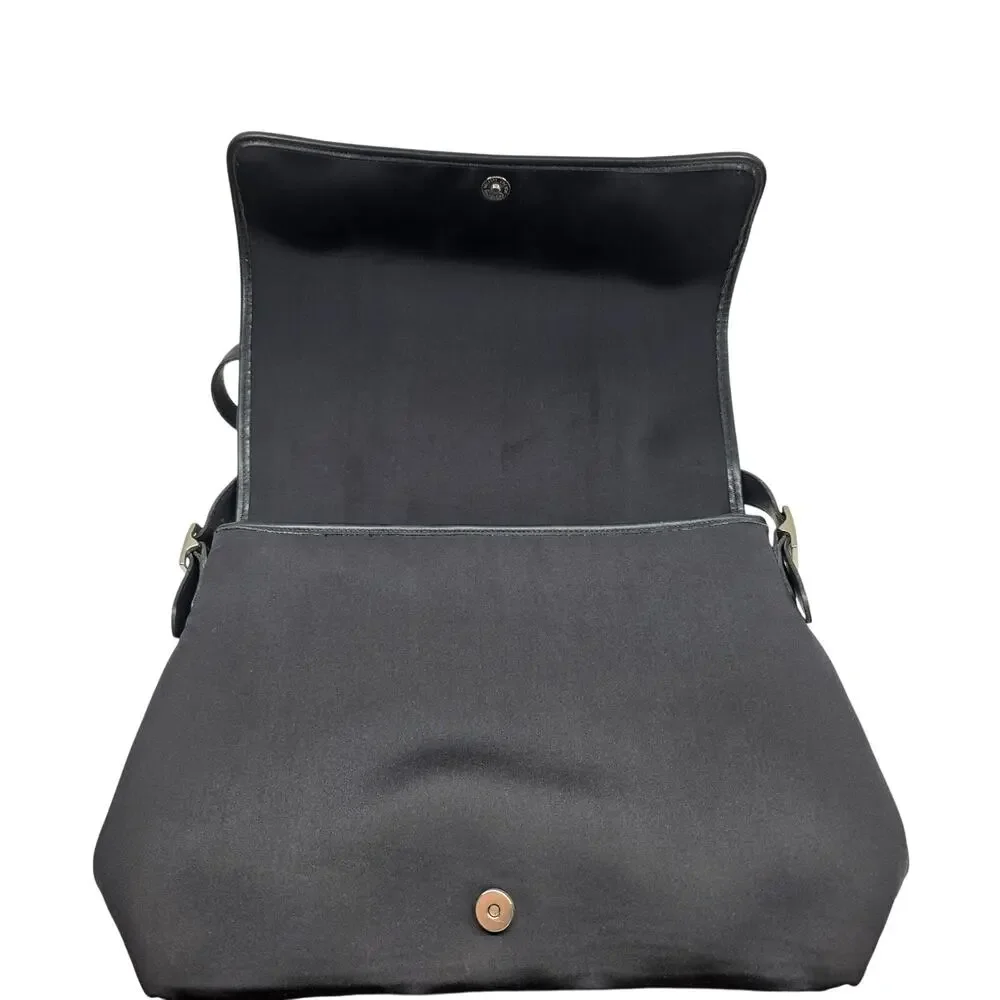Coach Black Messenger Shoulder Bag Nylon Leather Trim Flap Crossbody